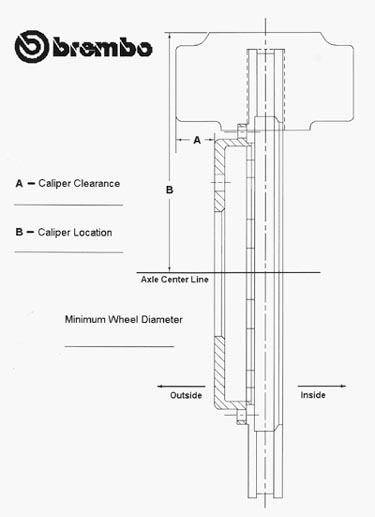 Brembo Big Brake Kit Caliper Clearance Diagram from UpgradeMotoring.com