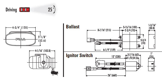 Piaa 2100 H.I.D. Lamp Kit Dimensions from Upgrade Motoring