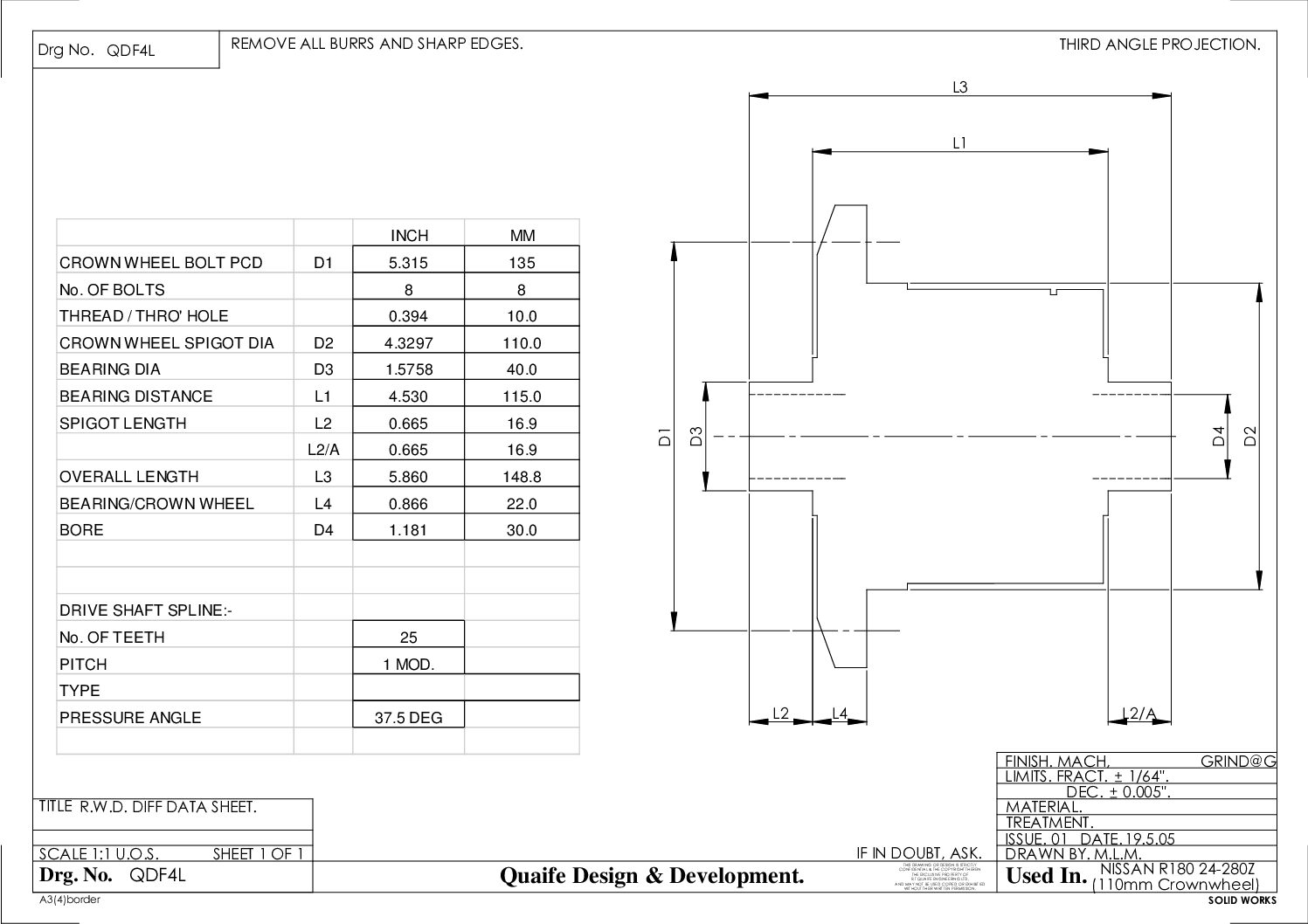 Nissan 240Z-280Z R180 (110mm Crownwheel) Quaife #QDF4L